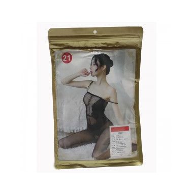 【情趣内衣】开裆透视花纹吊带连体网衣 佐卡莲/ZOCOA